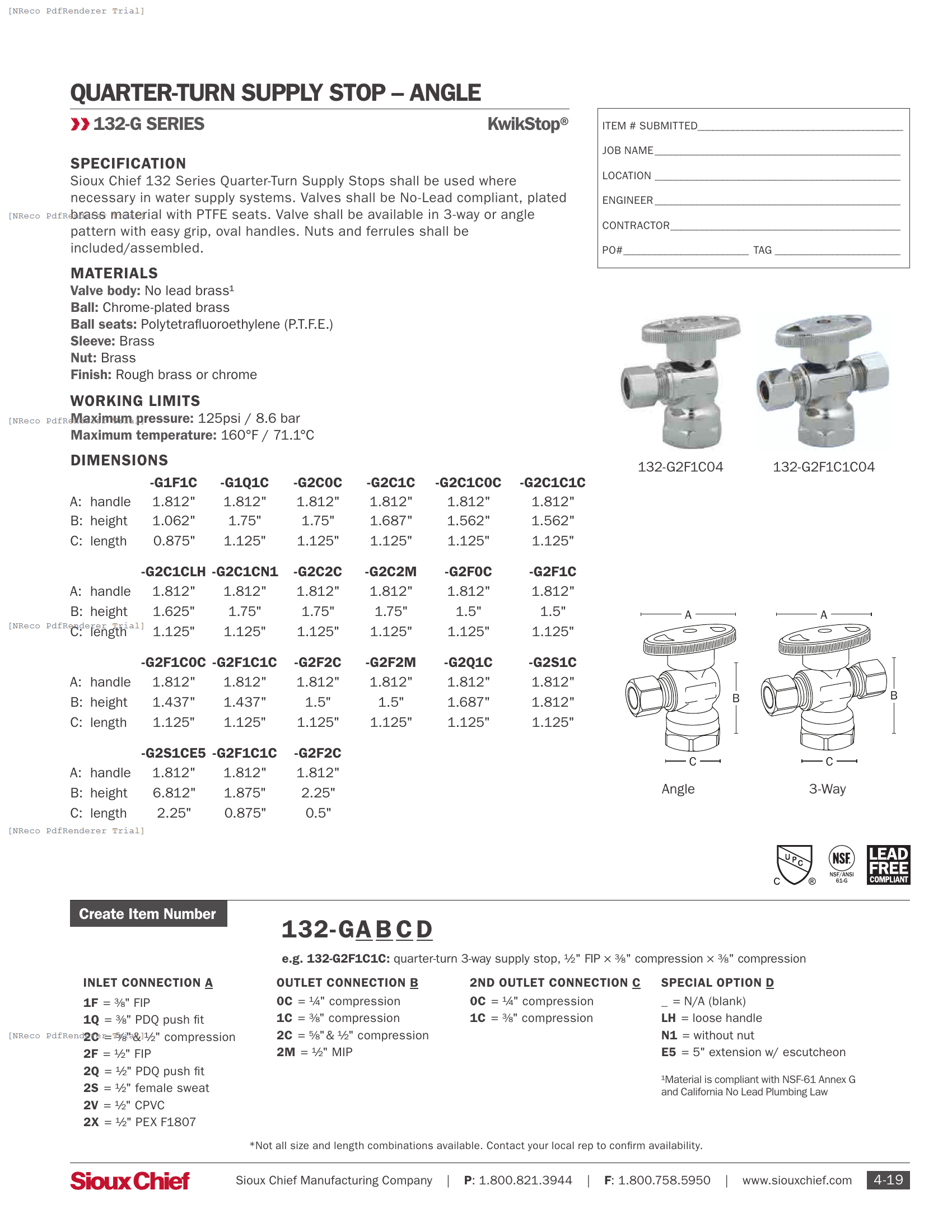 132 SERIES - KWIKSTOP QUARTER-TURN ANGLE SUPPLY STOP - SPEC SHEET.PDF Specification Document